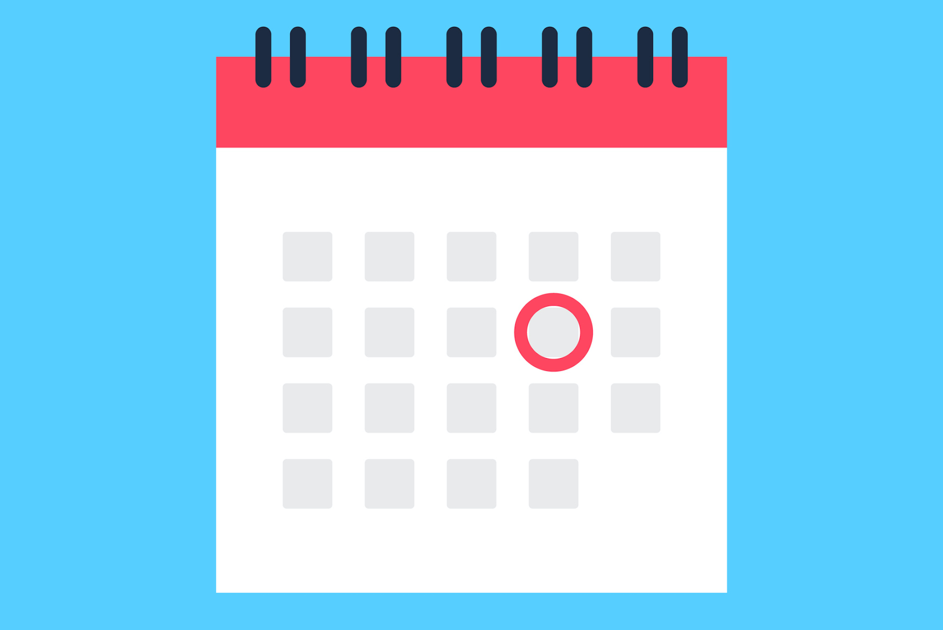 Calendar icon and red circle. Mark the date, holiday, important day concepts. Flat style design. Vector icon